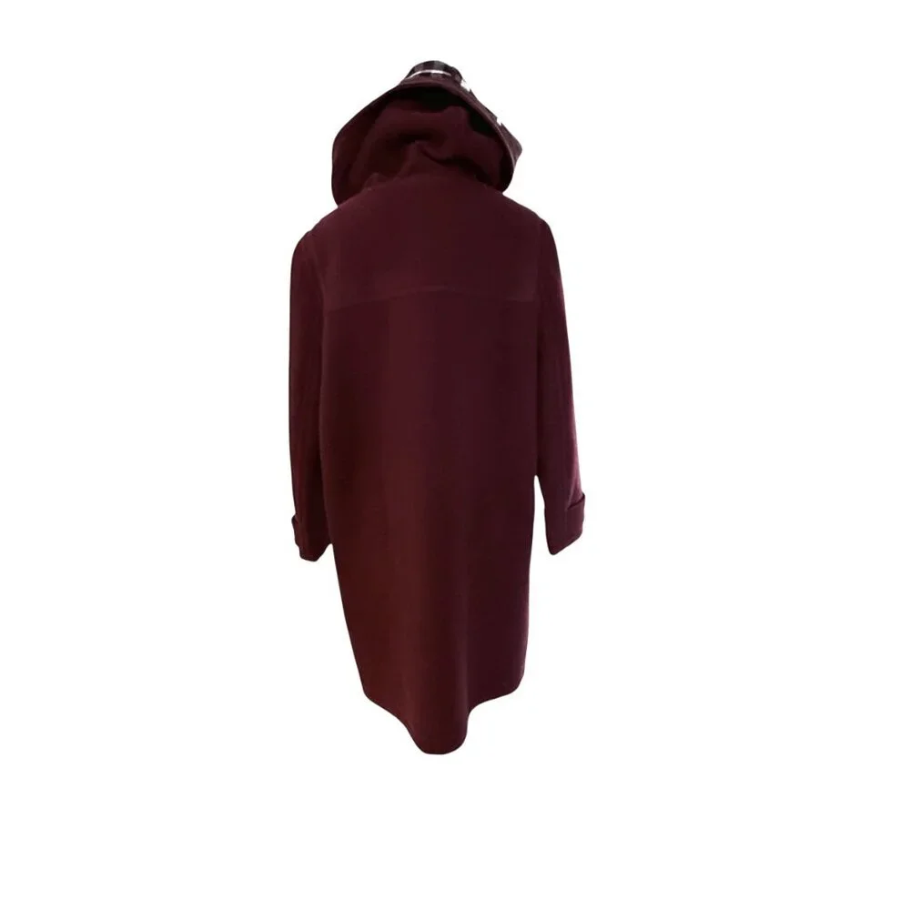 Burberry Belfield Women's Wine Red Merino Wool Hooded‎ Overcoat, Size 4 - Picture 4 of 16